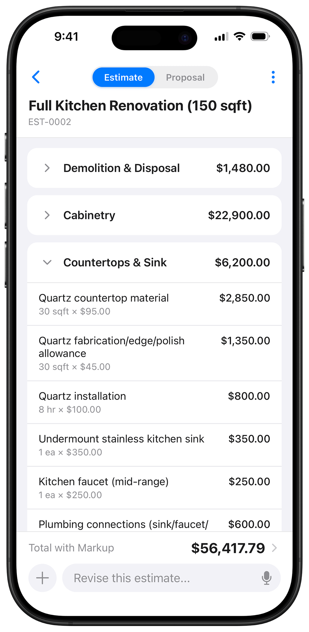 Estimio app - AI Generates Estimate