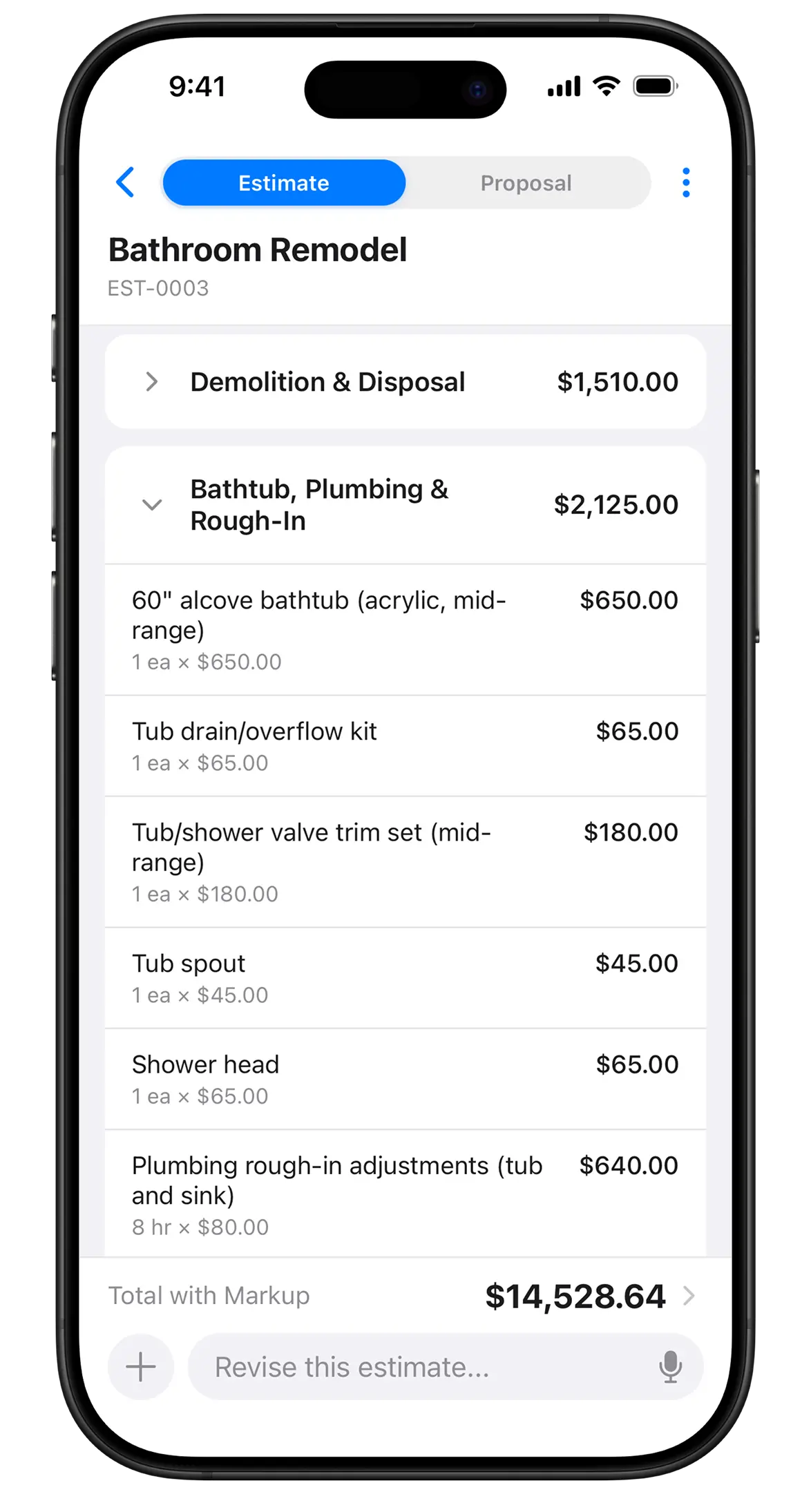 Estimio app - AI Generates Estimate