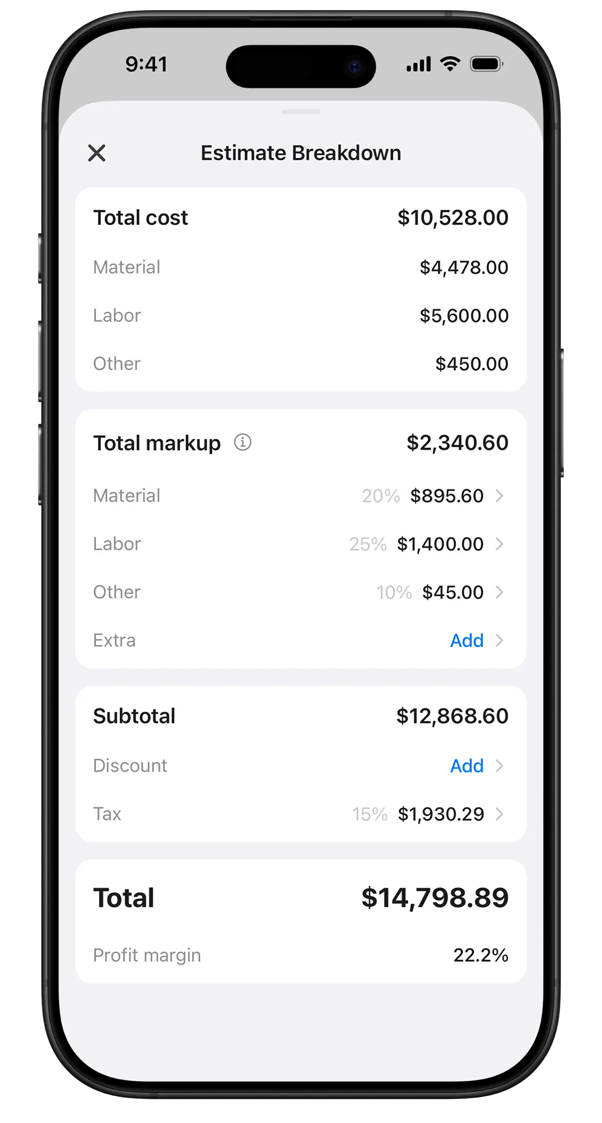 Estimio app - Adjust your Margins